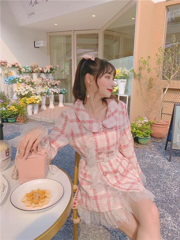 ピンク ツイード ジャケット チェック ガーリー 姫 可愛い