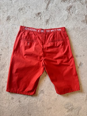 10s STUSSY/Logo embroidery Shorts/W34/刺繍ロゴショ－トパンツ/オレンジ/INTERNATIONAL STUSSY TRIBE/ステュ－シ－