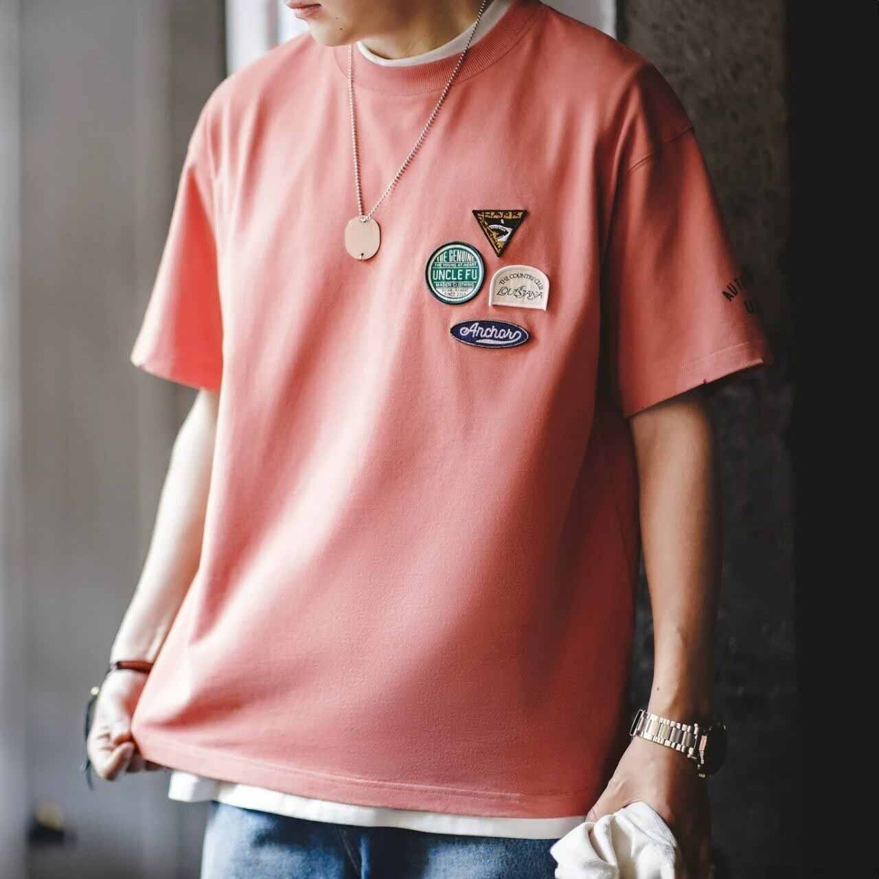 レトロワッペンモチーフリラックスフィットTシャツ 2col   A00207