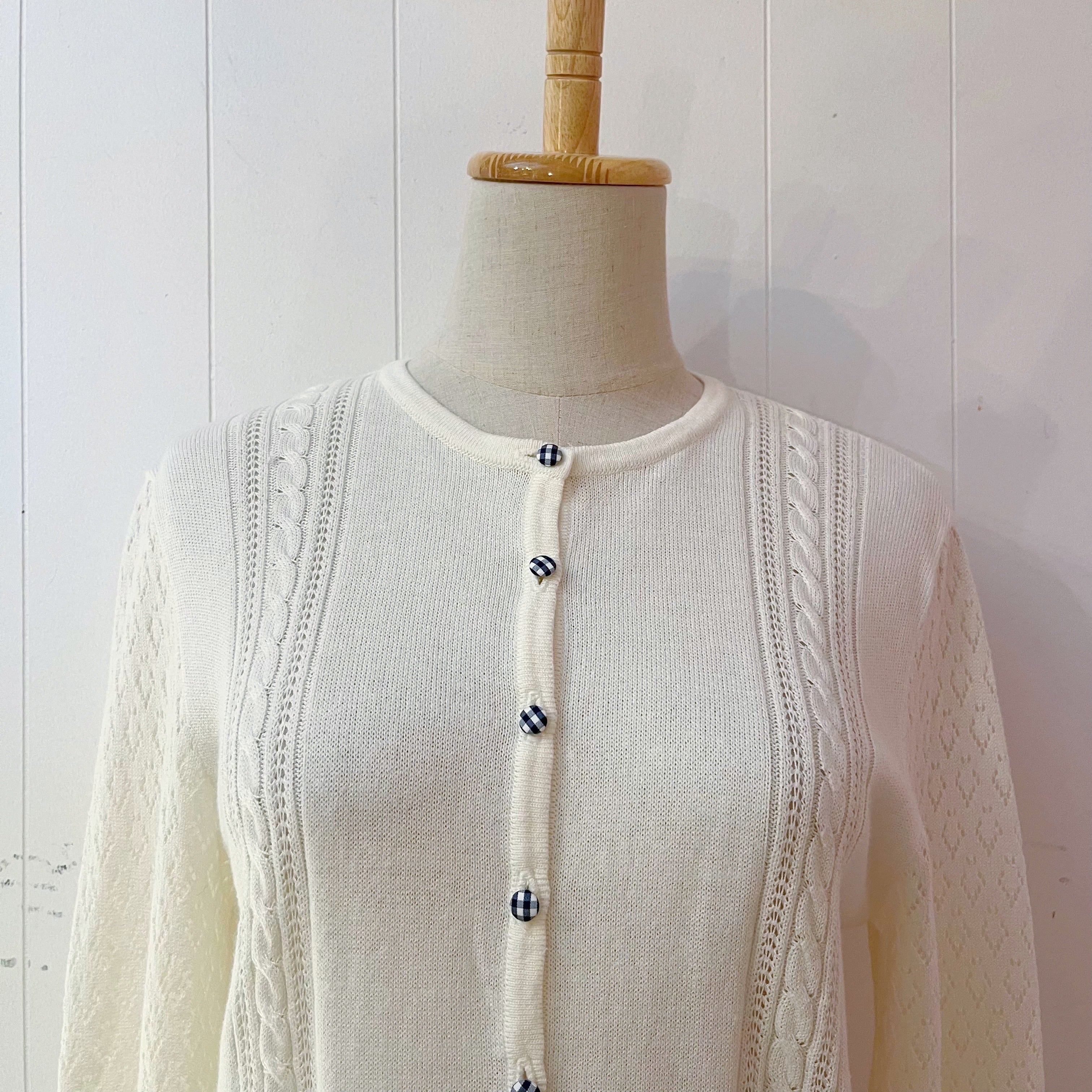 blue gingham check button cardigan