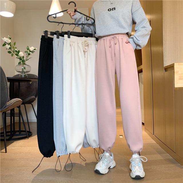 スプリングオータムハイウェスト薄手ギャザーカジュアルパンツ 春物 秋物 萌量不足47984102457