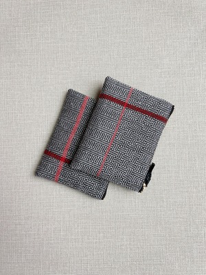 HAND WOVEN POUCH 14cm RED LINE #1 (手織りミニポーチライン#1)