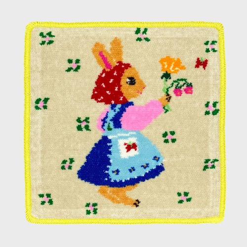 【Aiko Fukawa】布川愛子 CHENILLE  HANDKERCHIEF  頭巾をかぶったうさぎ シェニール織ハンカチ