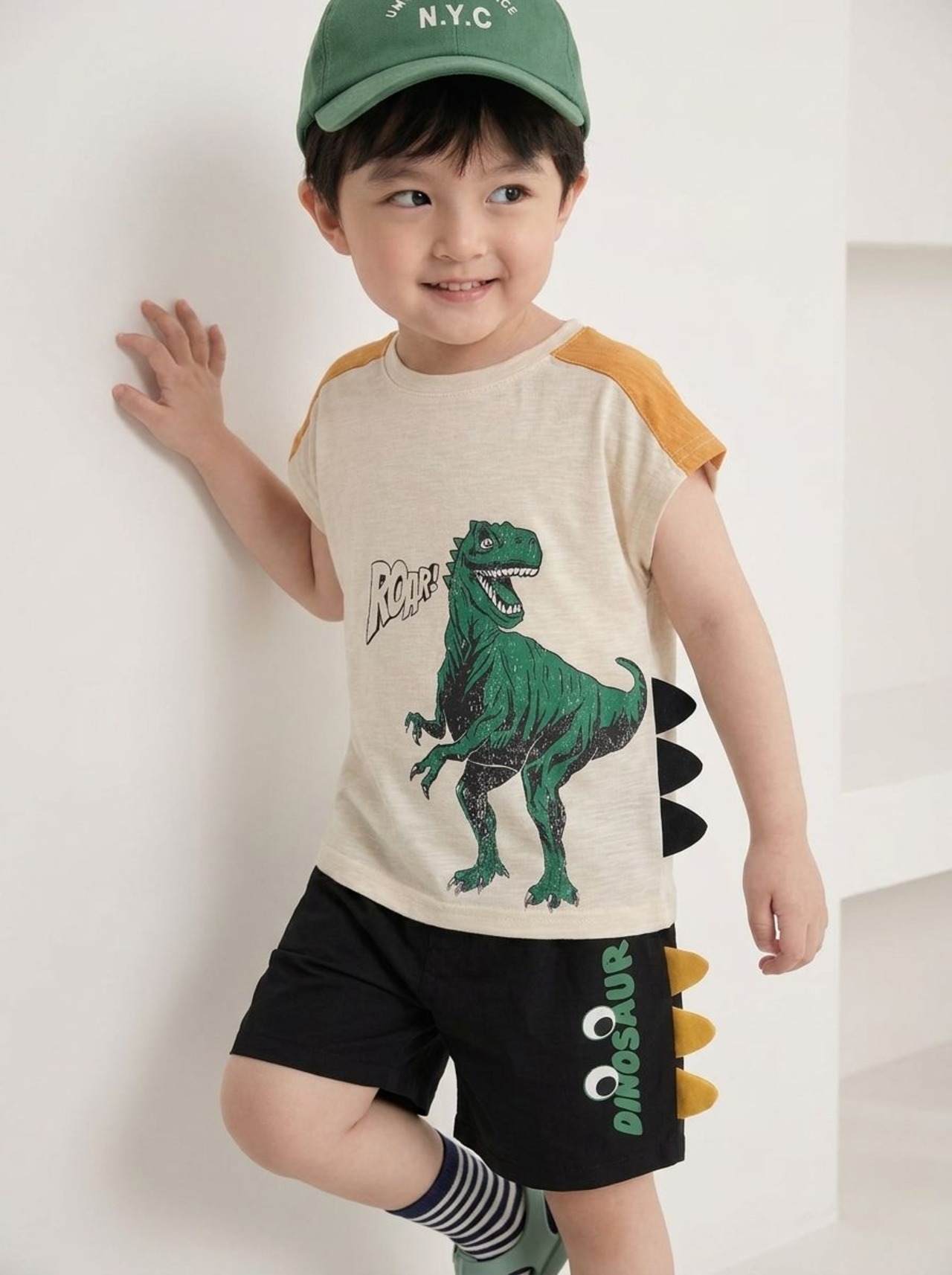 [Orangemom] Color-blocked dinosaur horn shirt (13/15) / [오렌지맘] 배색공룡뿔티셔츠 (13/15)