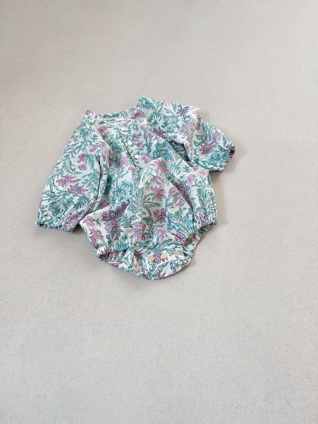 【70-80cmオーダー】キルト風仕立てインド綿ロンパース