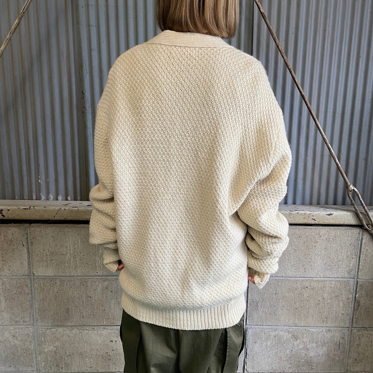 80年代 USA製 BRITISH WOOL LOAD JEFF ケーブルニットカーディガン 