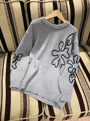 フラワービジューニット［Color:グレー］