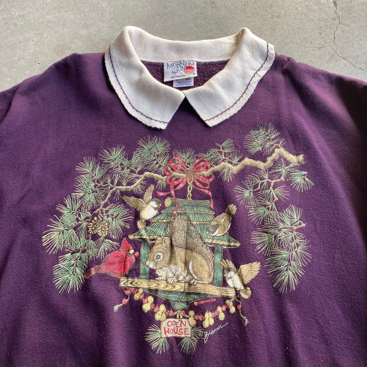 USA製 襟付き刺繍スウェット トリ グリーン 長袖 ビッグサイズ