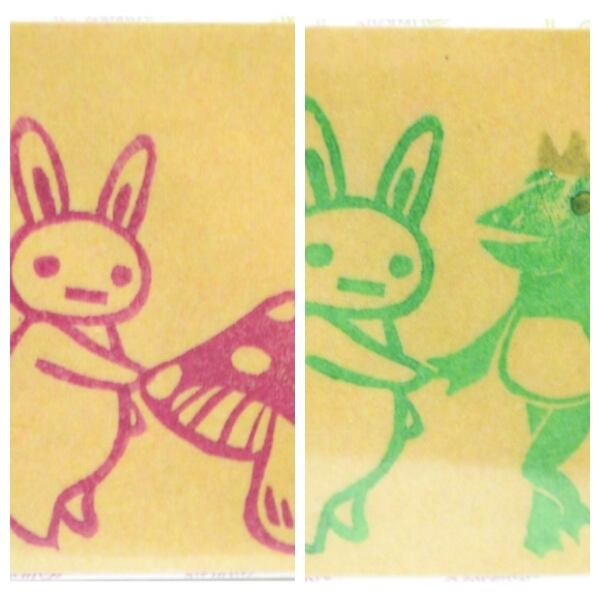 うさぎ番長 ステッカー小(きのこ・かえる)