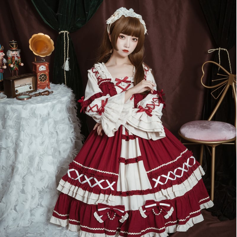 SEASONZ ロリータ クラロリ ワンピ レトロ レース編上げ フリル リボン