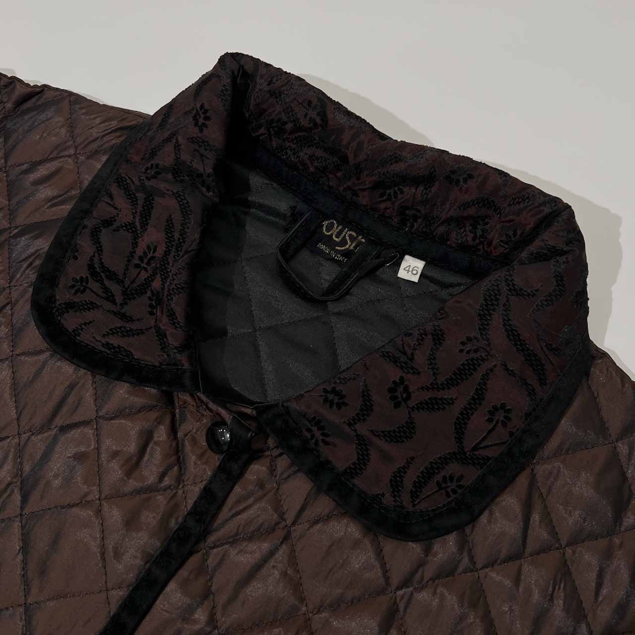 激レア / イタリア製 ポーシャル Poushal ワールド社 襟花柄 玉虫風カラー キルティングジャケット 46 /ブラウン系