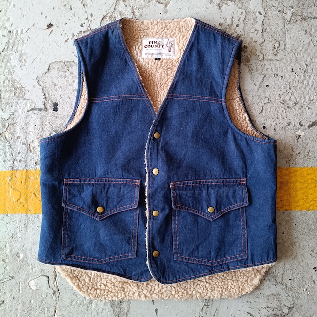 Used ジャケット◆L 極上 70s USA製 PINE COUNTY デニム ボアベスト ◆ヴィンテージ古着