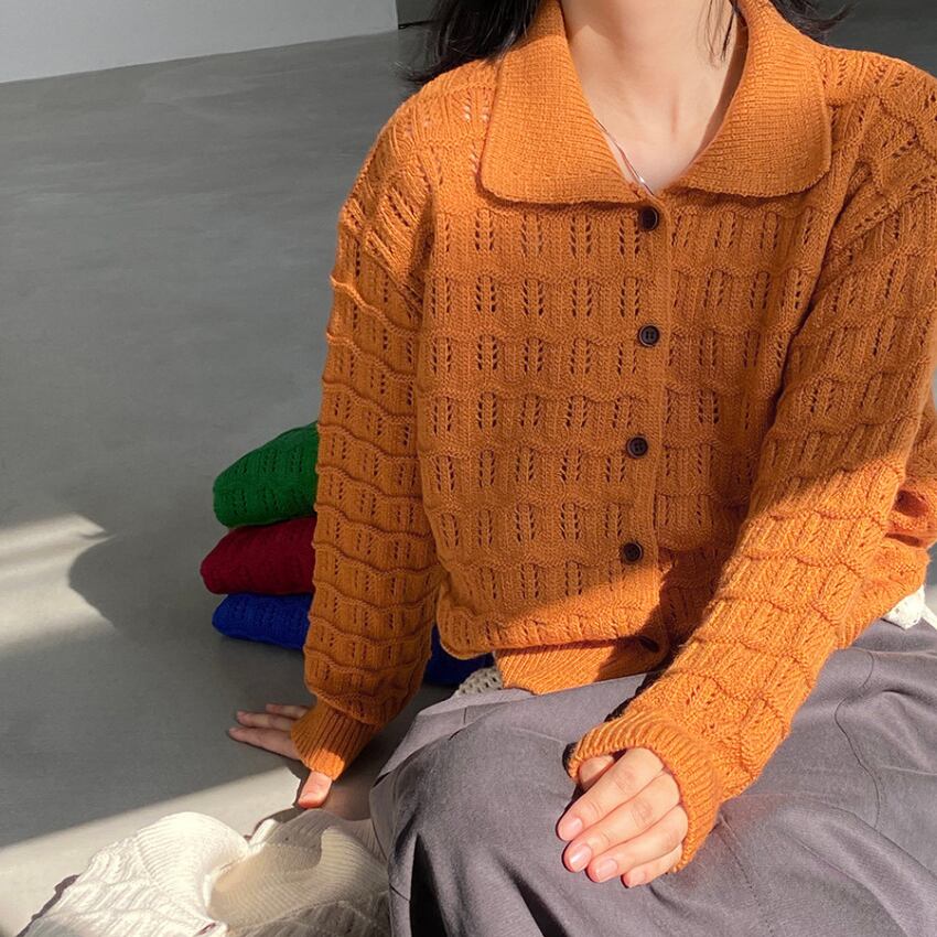 collared button-front cardigan　J00063