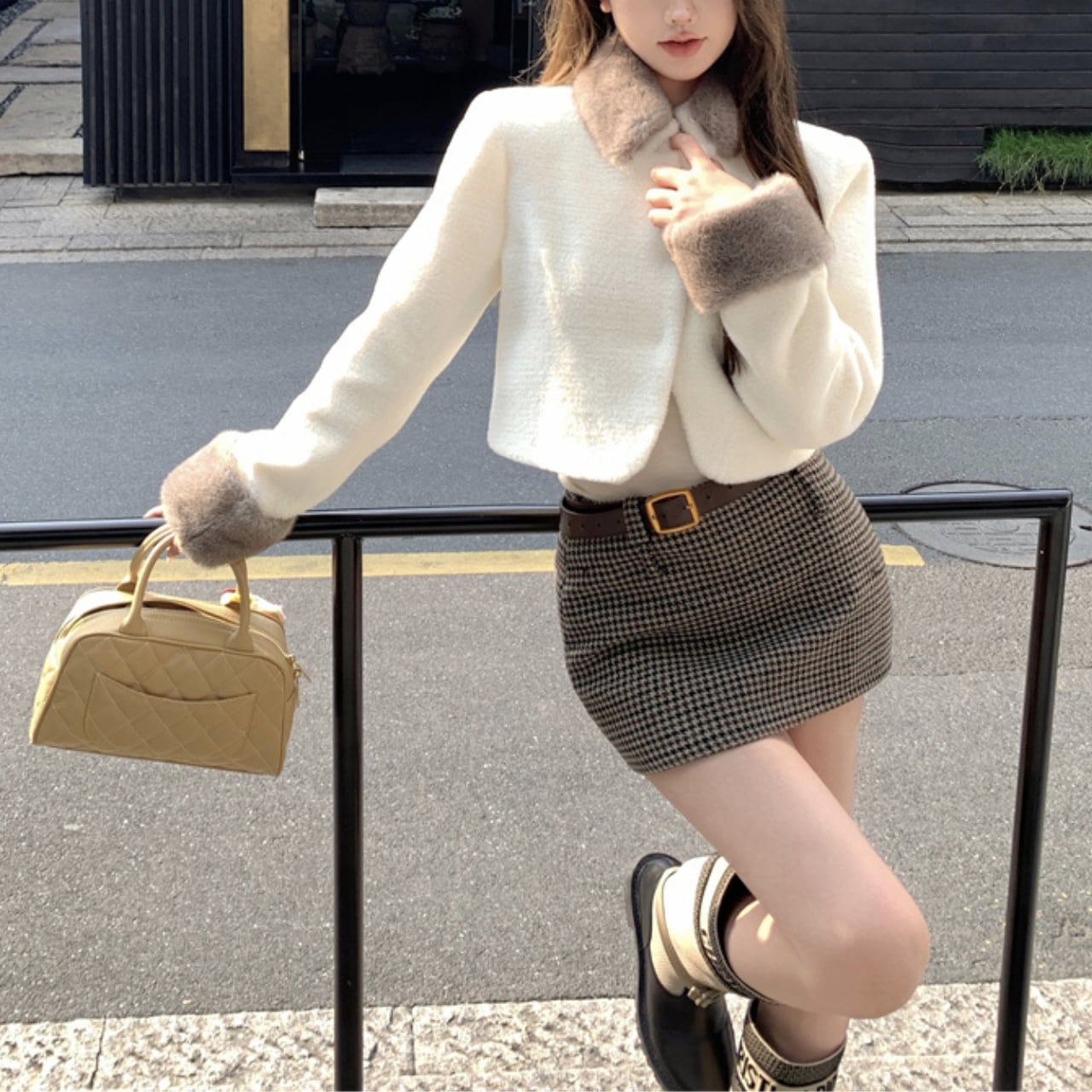 フェイクファー カラーカフ ショートジャケット A44