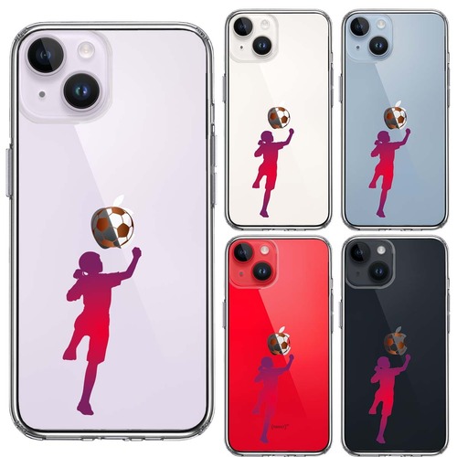 iPhone14/14Plus 側面ソフト 背面ハード ハイブリッド クリア ケース サッカー ヘディング 女子
