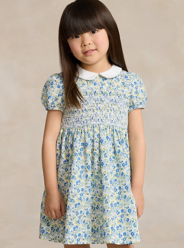 KIDS 90-120CM　フローラル スモック　ワンピース