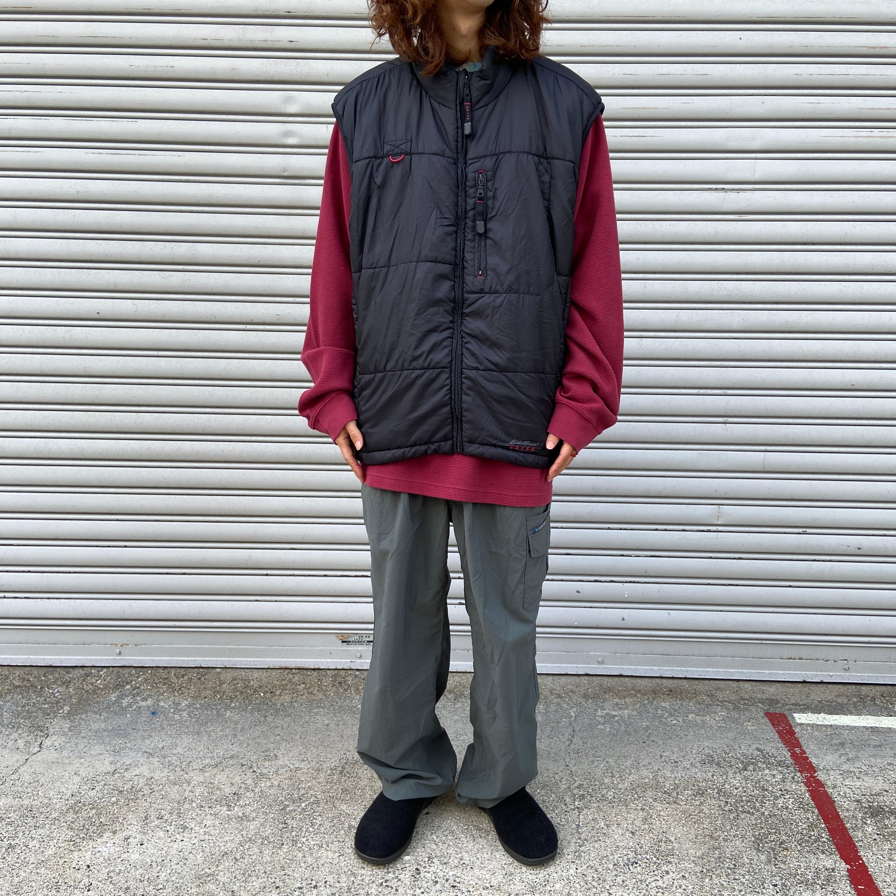 送料無料』eddie bauer EBTEK 中綿ベスト XL プリマロフト 黒 90s ...