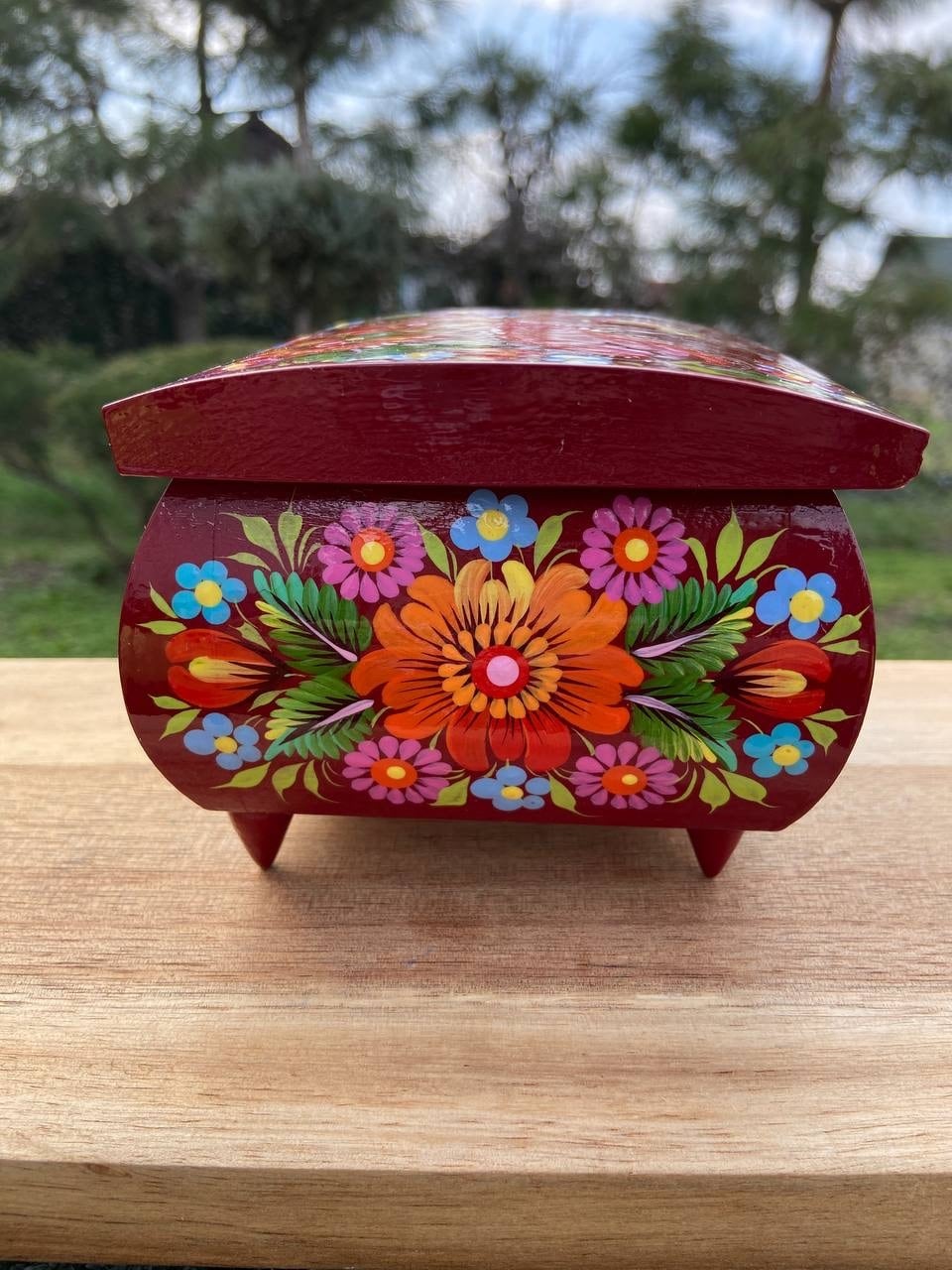 Petrykivka ペトリキフカ　手描き装飾小物入れ　ジュエリーボックス ペトリキウカ塗り ジュエリーボックス 11cm（ティモシェンコ作