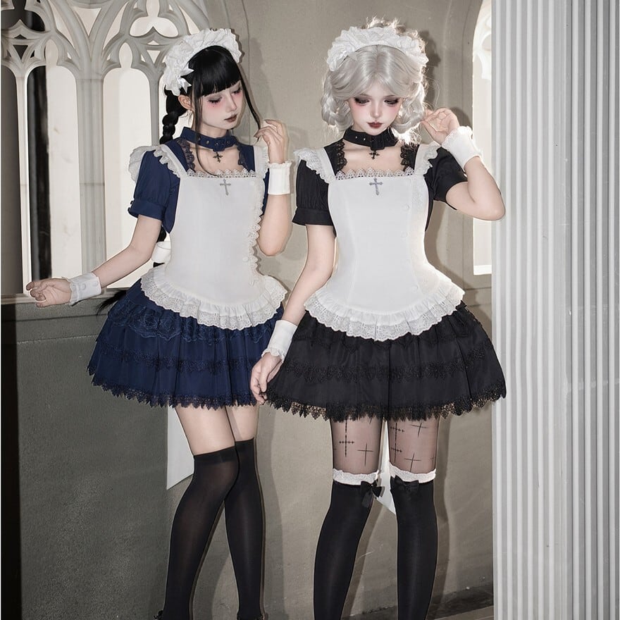 ゴスロリメイド｜黒レースOP5点セット（ブラック）コンカフェ制服