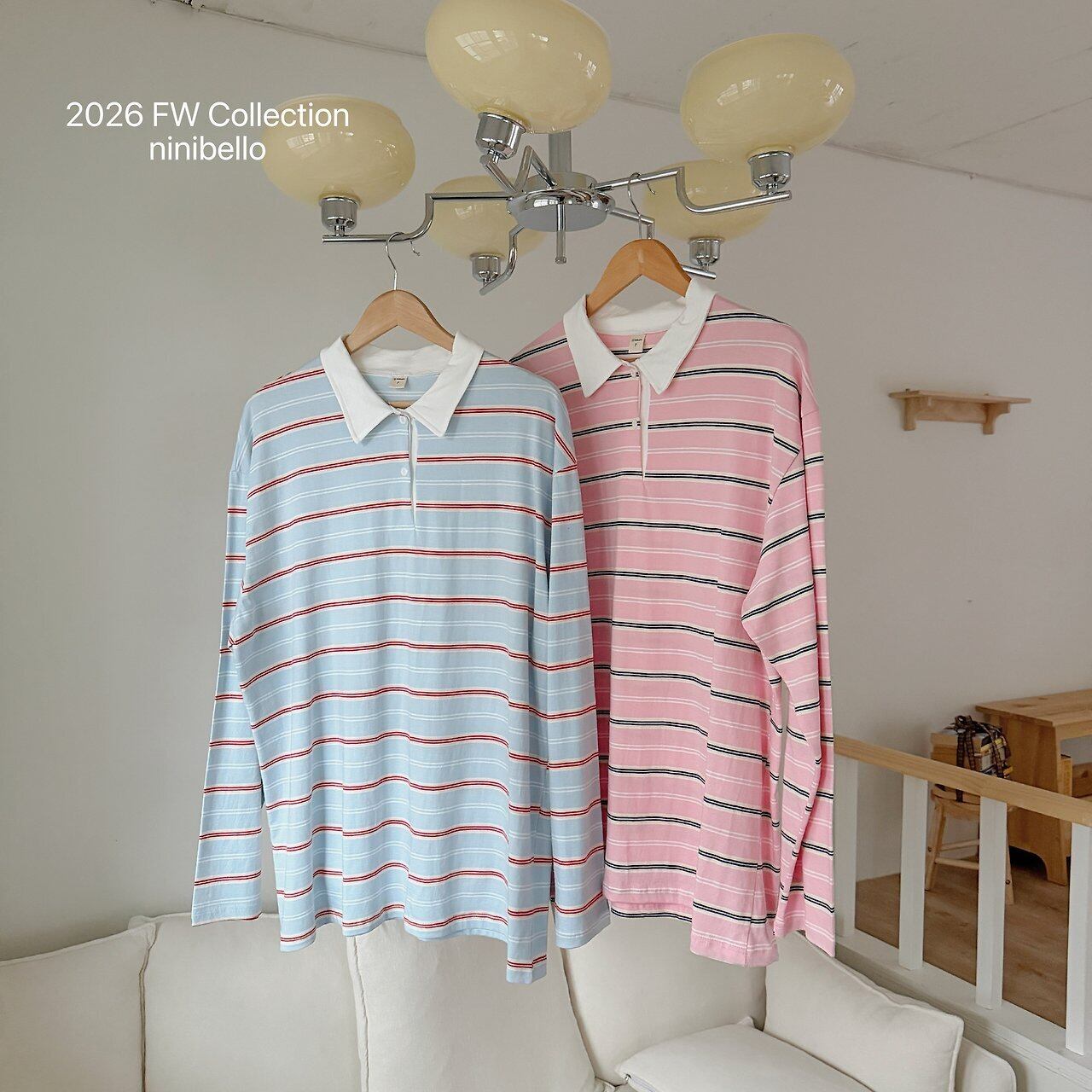mom【予約】Milky Stripe Collar T-shirt / ninibello