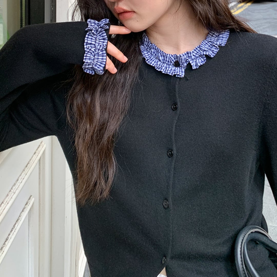 frill collar knit cardigan
