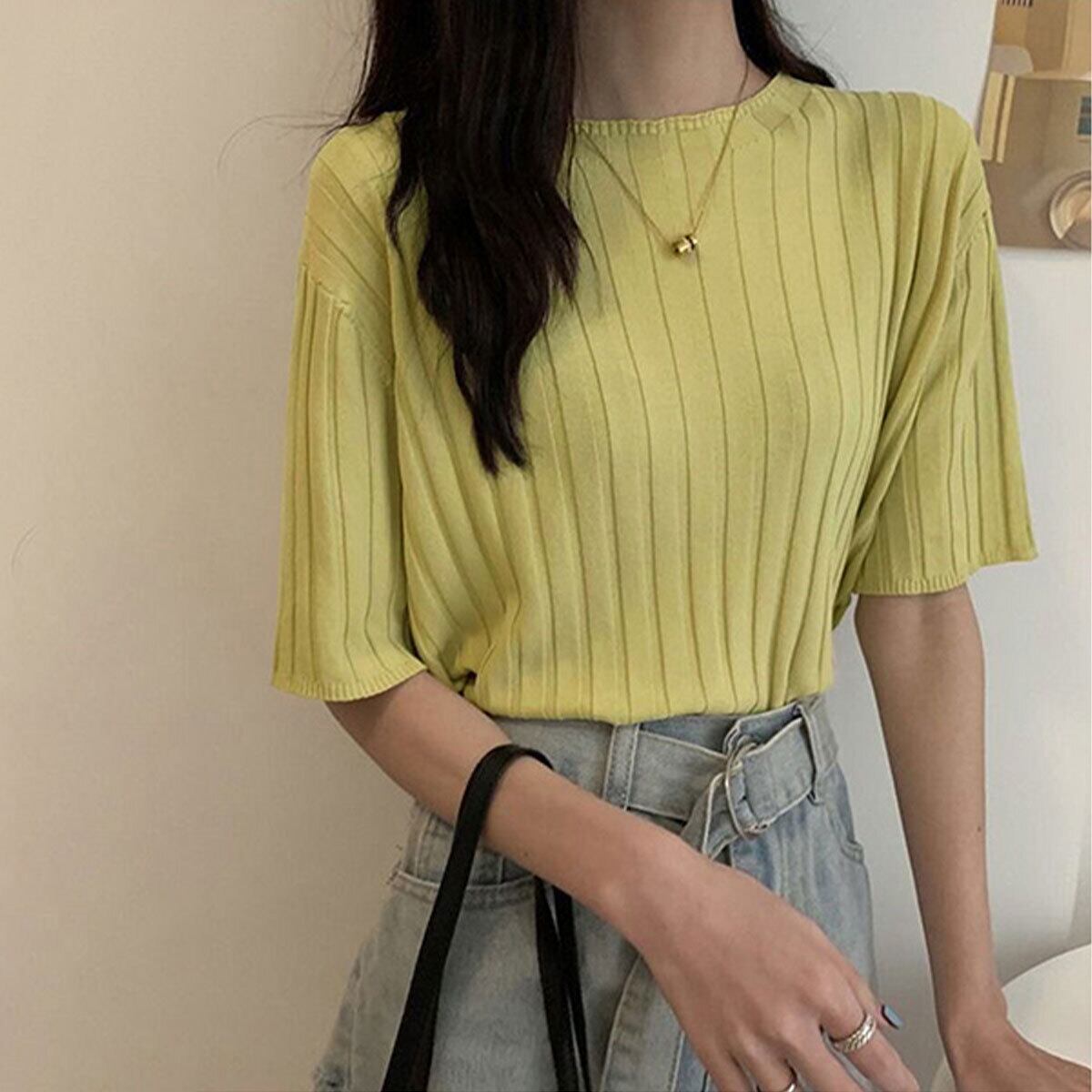 ニット 半袖 トップス レディース 春夏 韓国 きれいめ シンプル 大人 カジュアル リブニット 着回し サマーニット 薄手 オフィスカジュアル 通勤 ビジネス 大人可愛い 大人女子