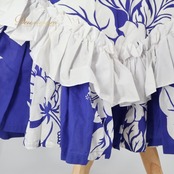 フラダンス 衣装 ワンピース ドレス ブルー系 パフスリーブ フリル ロングワンピース 花柄 葉っぱ柄 ホワイト系 可愛い 鮮やか 明るい 華やか ハワイアン アロハ ハワイアンプリント フラ ダンス レッスン 練習 フラガール ダンス服