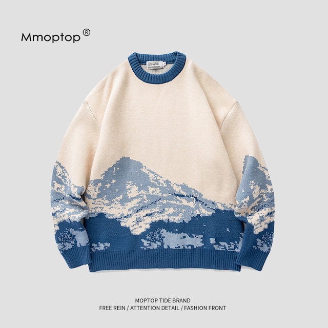 【Mmoptopシリーズ】★チャイナ風セーター★ ニットトップス 3color 雪山 男女兼用 メンズ ブルー ブラウン