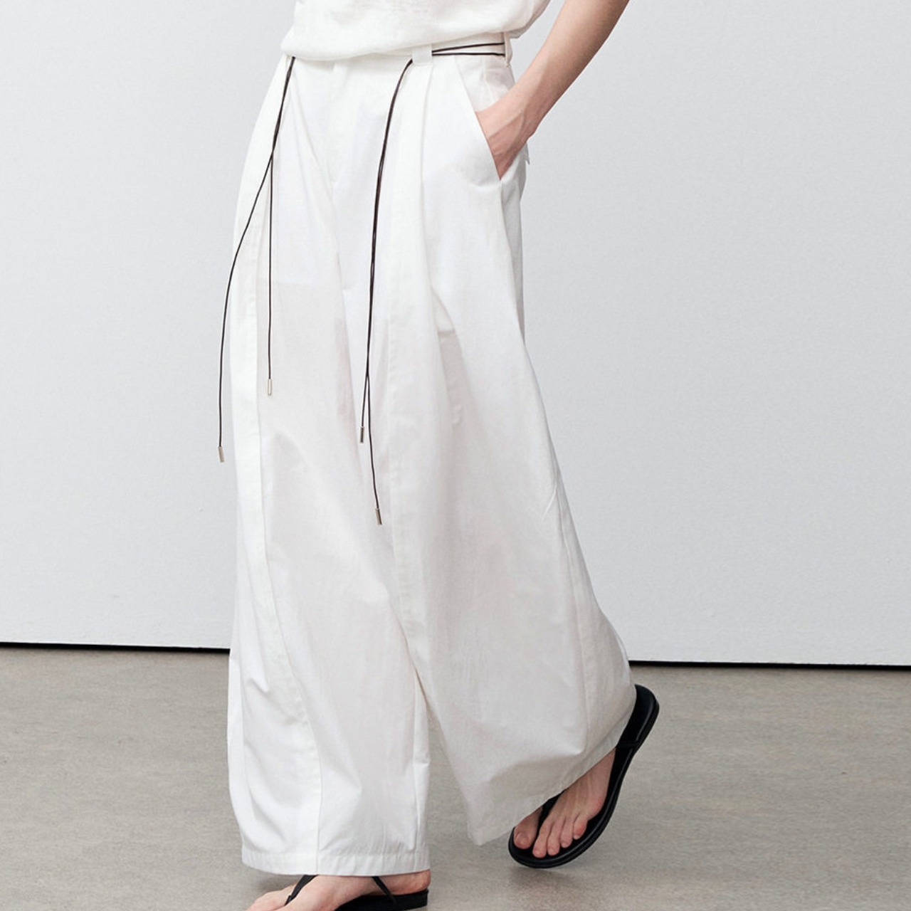 Drawstring Wide Leg Full Length Pants  T4537