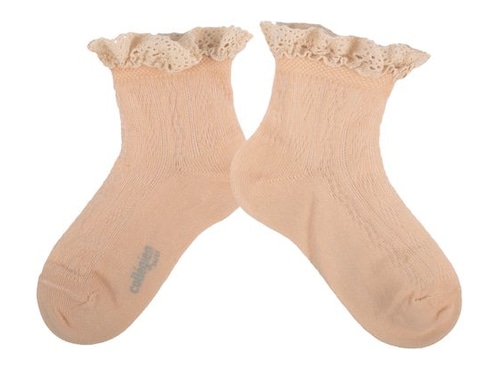 Collegien - Annette - Lightweight Pointelle Socks with Lace Frill / Sorbet