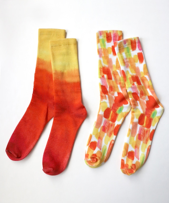 【kivisdou】夕陽プリント クルーソックス 2足set