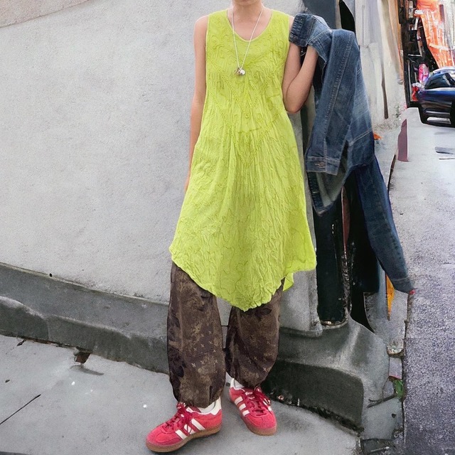 【LADIES】asymmetry embroidery one-piece