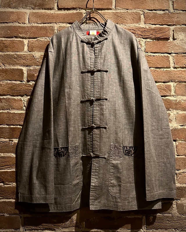 【Caka act3】Embroidery Design L/S Silk × Linen China Shirt