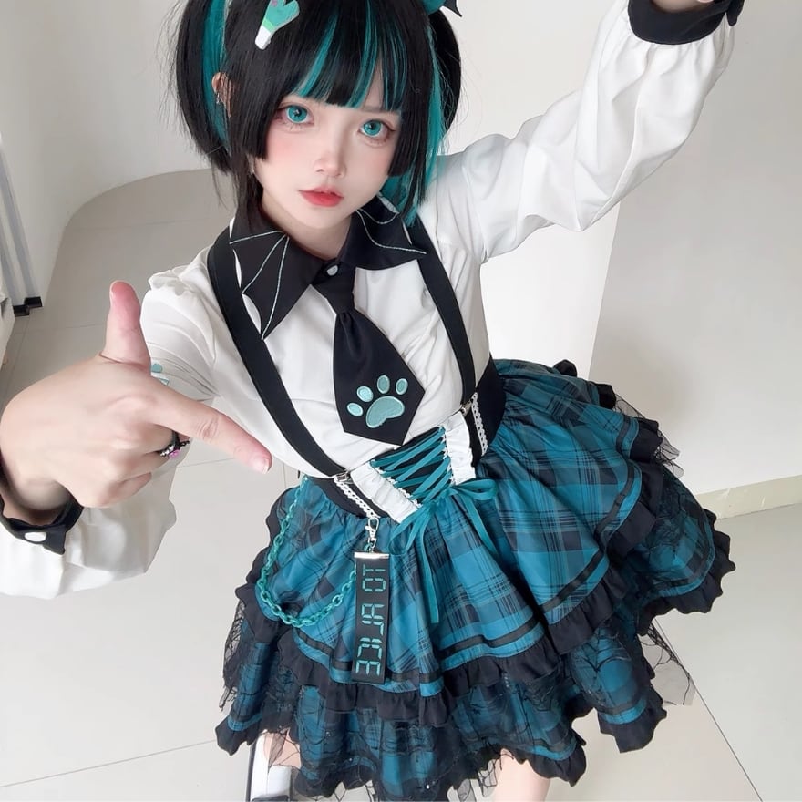 アイドル衣装 ♡チェック サブカル系 地雷 アイドル衣装 半袖セーラー服 チェック柄