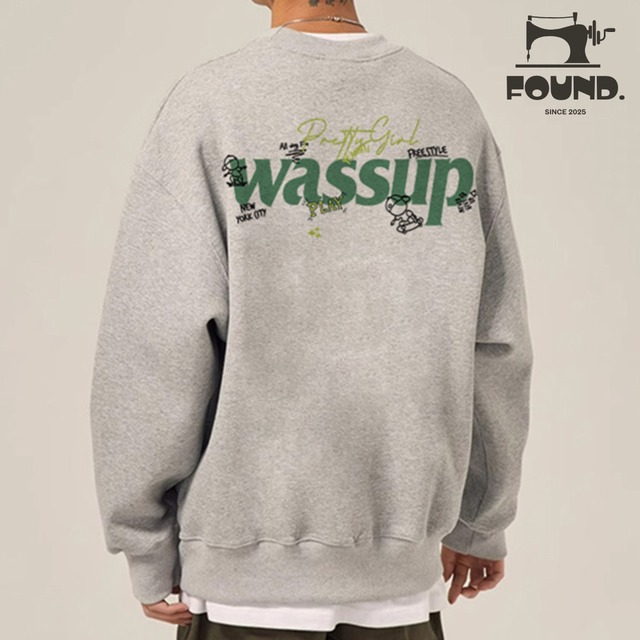 WASSUP Heritage Graffiti Lettering Crewneck Sweatshirt(FD166)