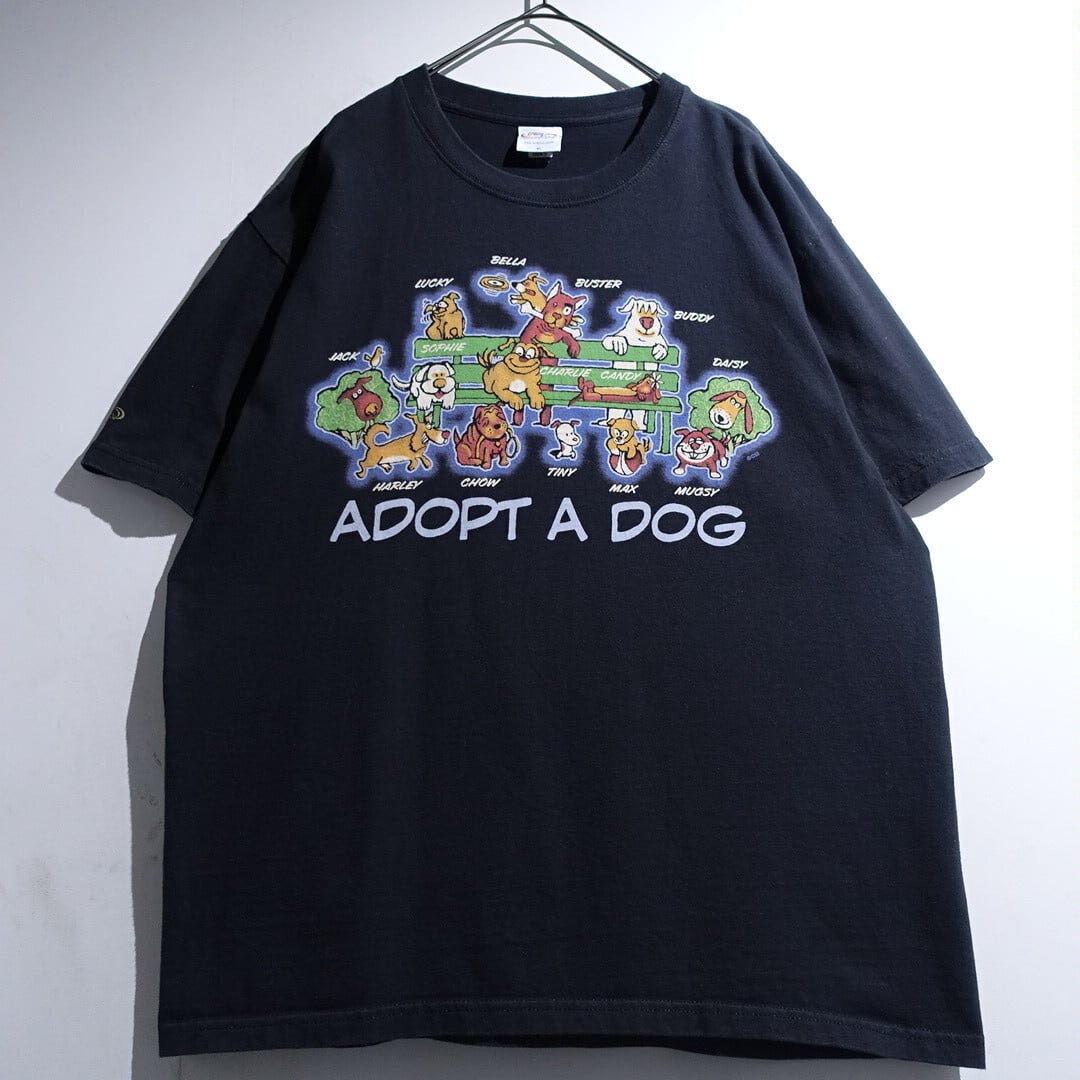 90s "ADOPT A DOG" Black Double-Sided Animal Print T- Shirt