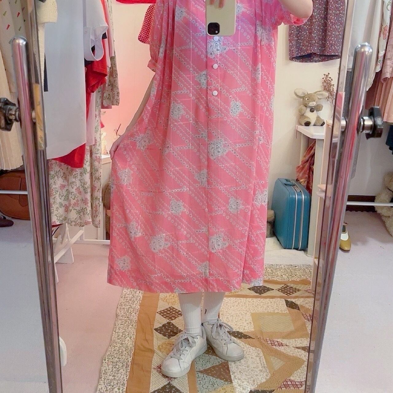 lace collar vivid pink one-piece