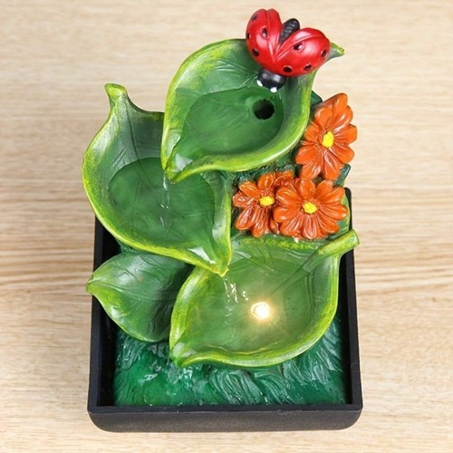 てんとう虫とお花の卓上噴水 ウォーターファウンテンライト付き USB給電