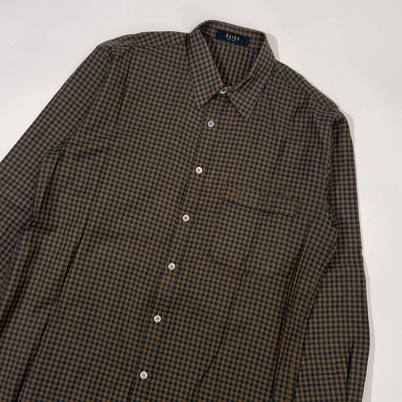 90s RAIKA NEW BASIC ライカ チェック 長袖シャツ M/ベージュ×ブラック メンズ ビンテージ