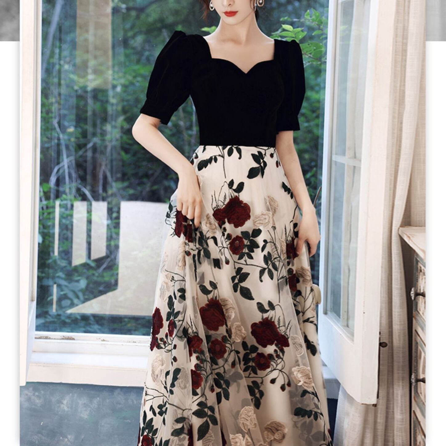 フラワーステッチ ロングドレス D1171 | 演奏会・ステージ・パーティー