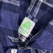 リネン100％ イタリア製 Finamore フィナモレ チェック柄 長袖シャツ 14 1/2 37/ブルー系 メンズ