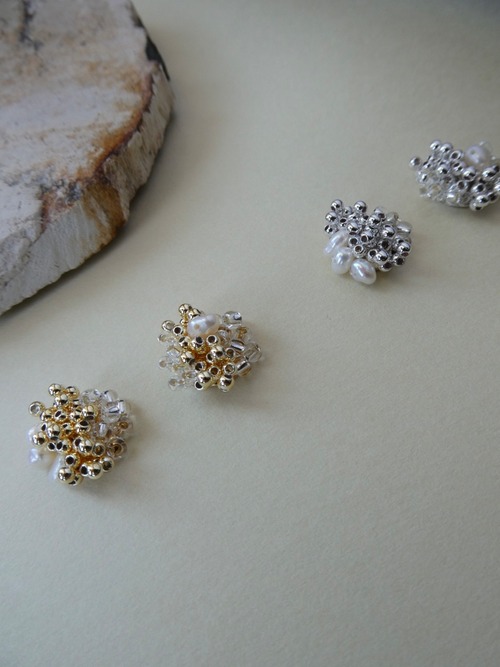 asymmetry clear & pearl pierce/earrings gold