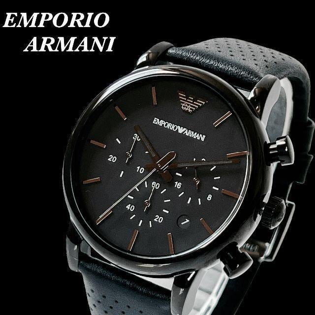 【美品】エンポリオアルマーニ 腕時計 黒 ベルト革製