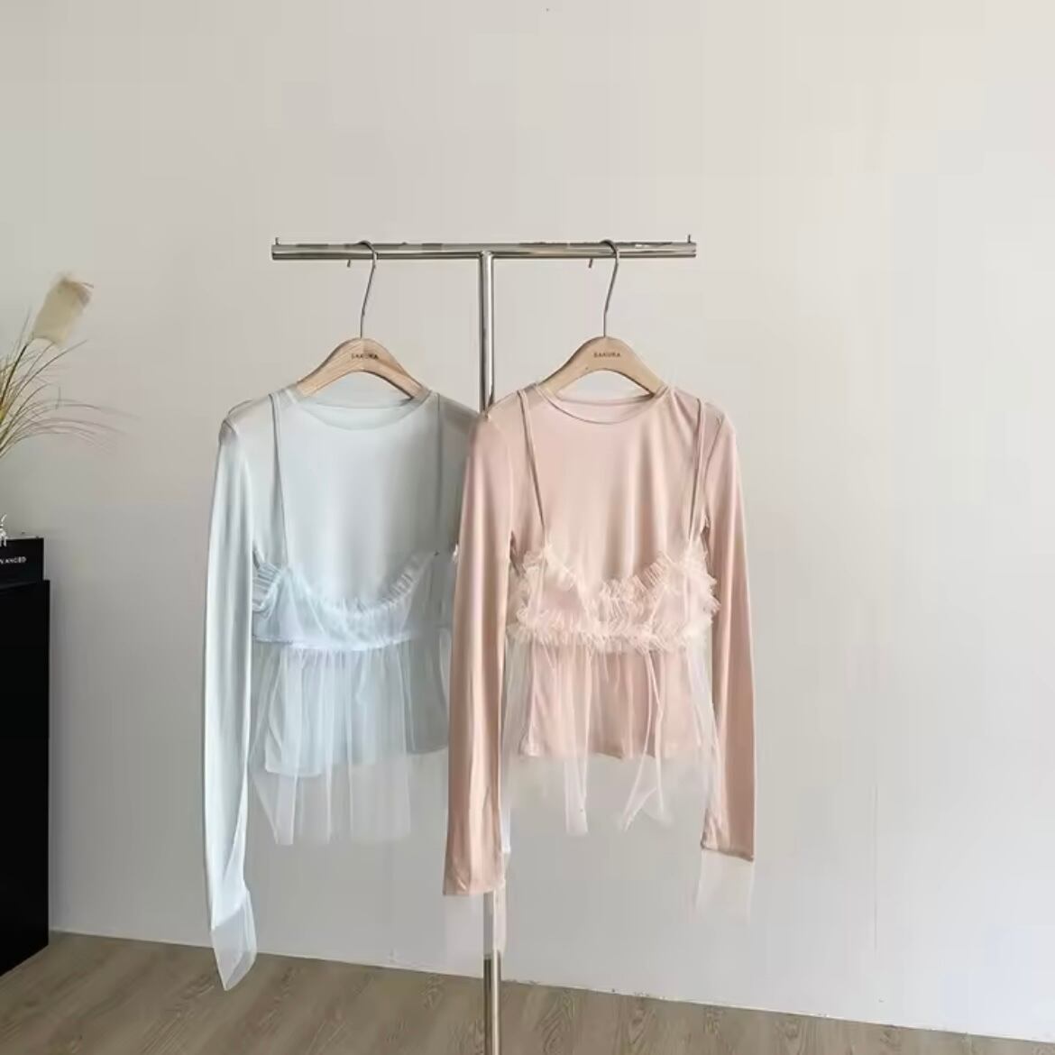 sheer bustier long t-shirt set