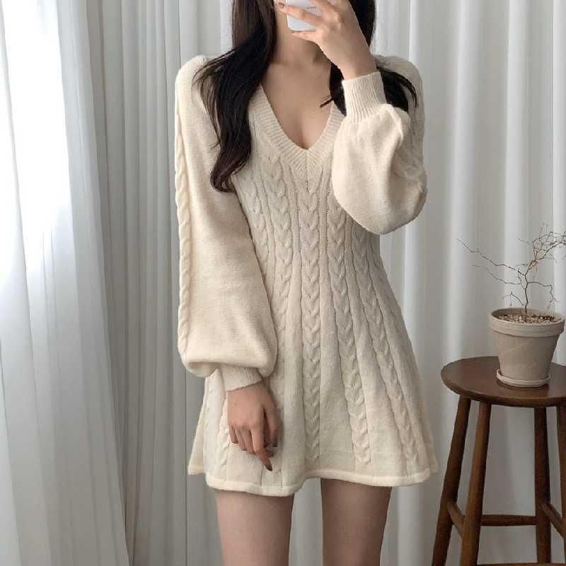枚数限定 フランスインポート♡Vネック長袖ニットワンピース | www