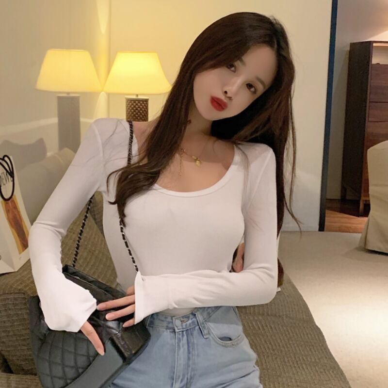 シャツ スリムソリッド カラースプリングトップス Tシャツ ロング 春物 ソリッドカラー YY-ファッション93922609840