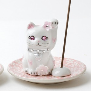 招き猫のお香立て（香皿付き）/ さくら皿　※販売は1点