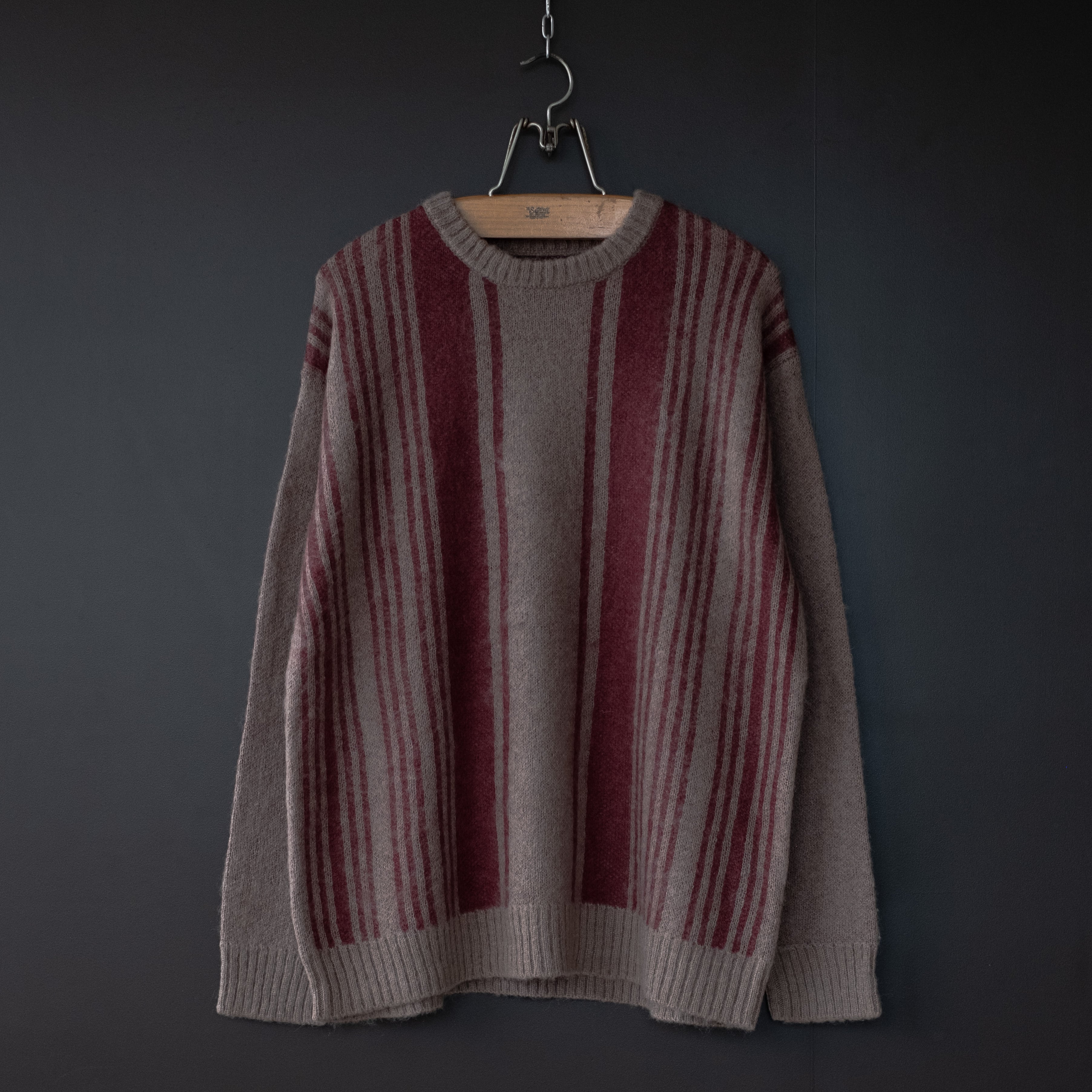 【modem design】mohair mix crew knit (beige×red)