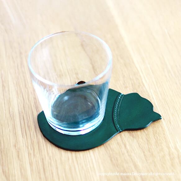 子猫のシルエットレザーコースター・グリーン