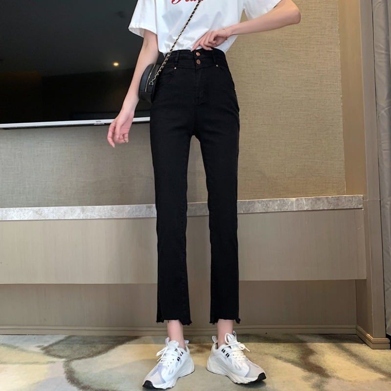 ブラックジーンズ スプリングハイウェストクロップドパンツ 春物 YY-ファッション53920346690